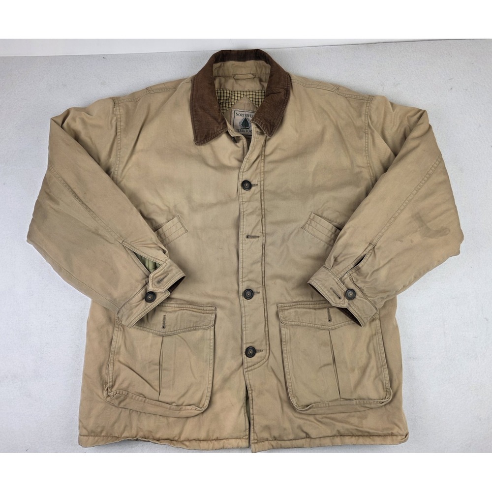 Vintage Northwest Territory Men's L Beige Chore/Barn Jacket Corduroy Collar READ